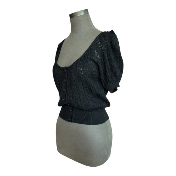 Catherine Malandrino Black Cropped Sweater Short Sleeve Knitted Button Cardigan - Picture 3 of 5